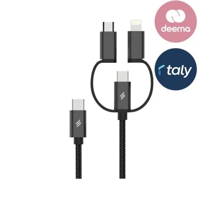 Smartix Premium 3 in 1 Braided Cable USB-C to USB-C/Lightning/Micro USB - Black